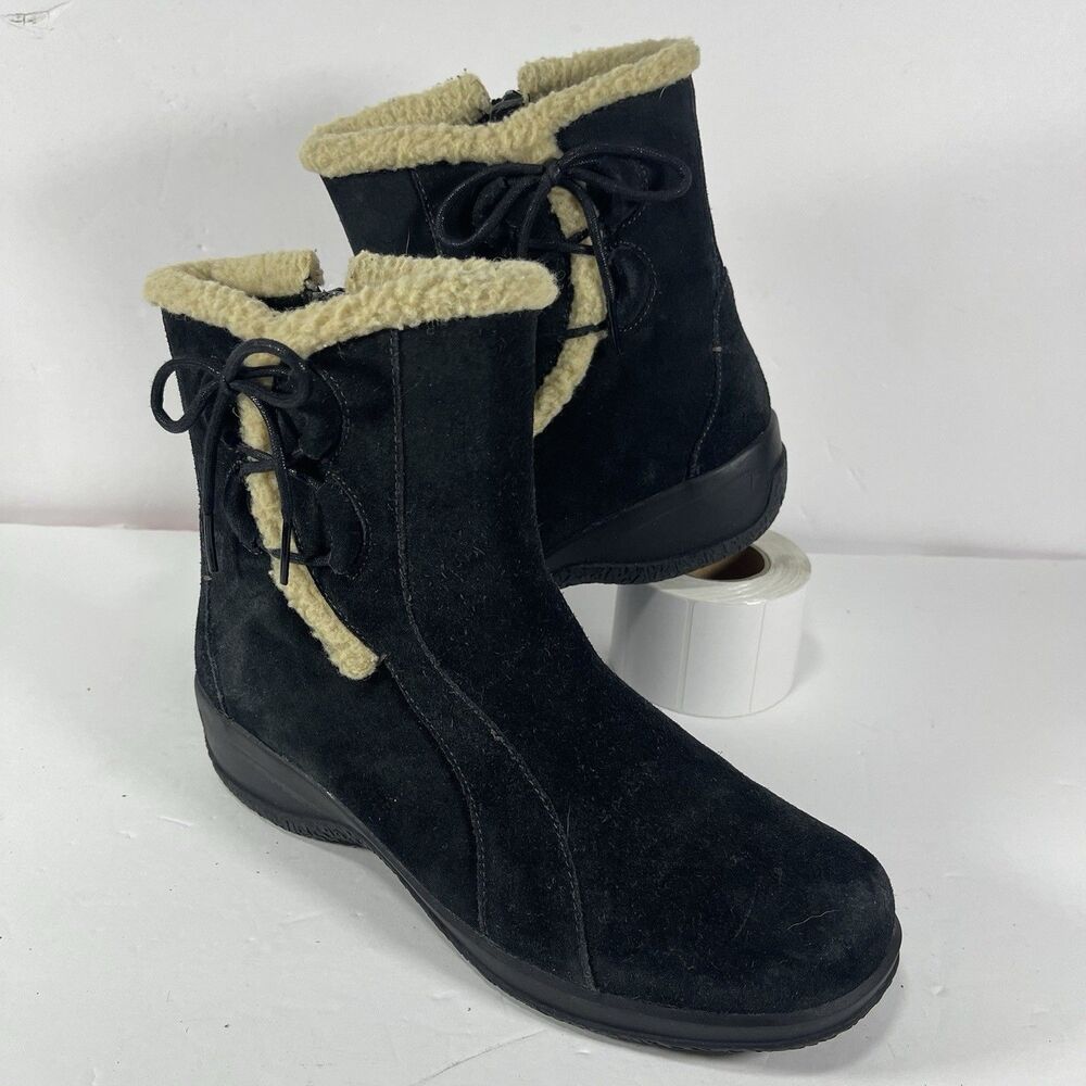 Clarks Women’s Black Suede Faux Fur Trim Ankle Boots – Size 6M